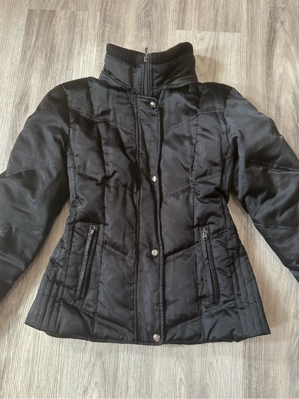 Guess Black Faux-Fur Trim Hooded Puffer Jacket Y2K
